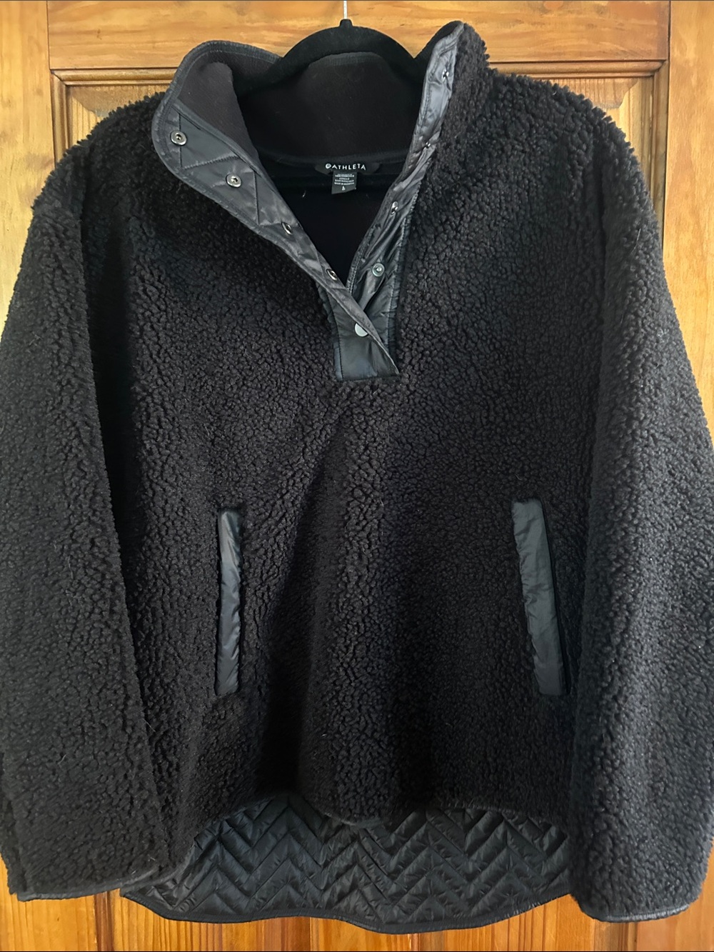 Athleta Black Sherpa Snap-Neck Pullover Hoodie